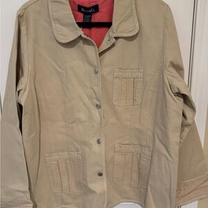 Denim&Co Beige Utility Jacket with Red Accents